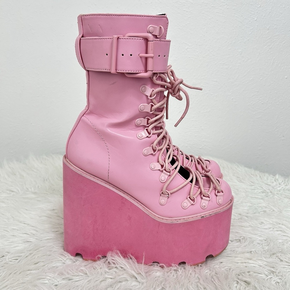 Dolls Kill Sugar Thrillz Bubblegum Traitor Platform Boots Pastel Goth Rave Sz 8 - Picture 3 of 11